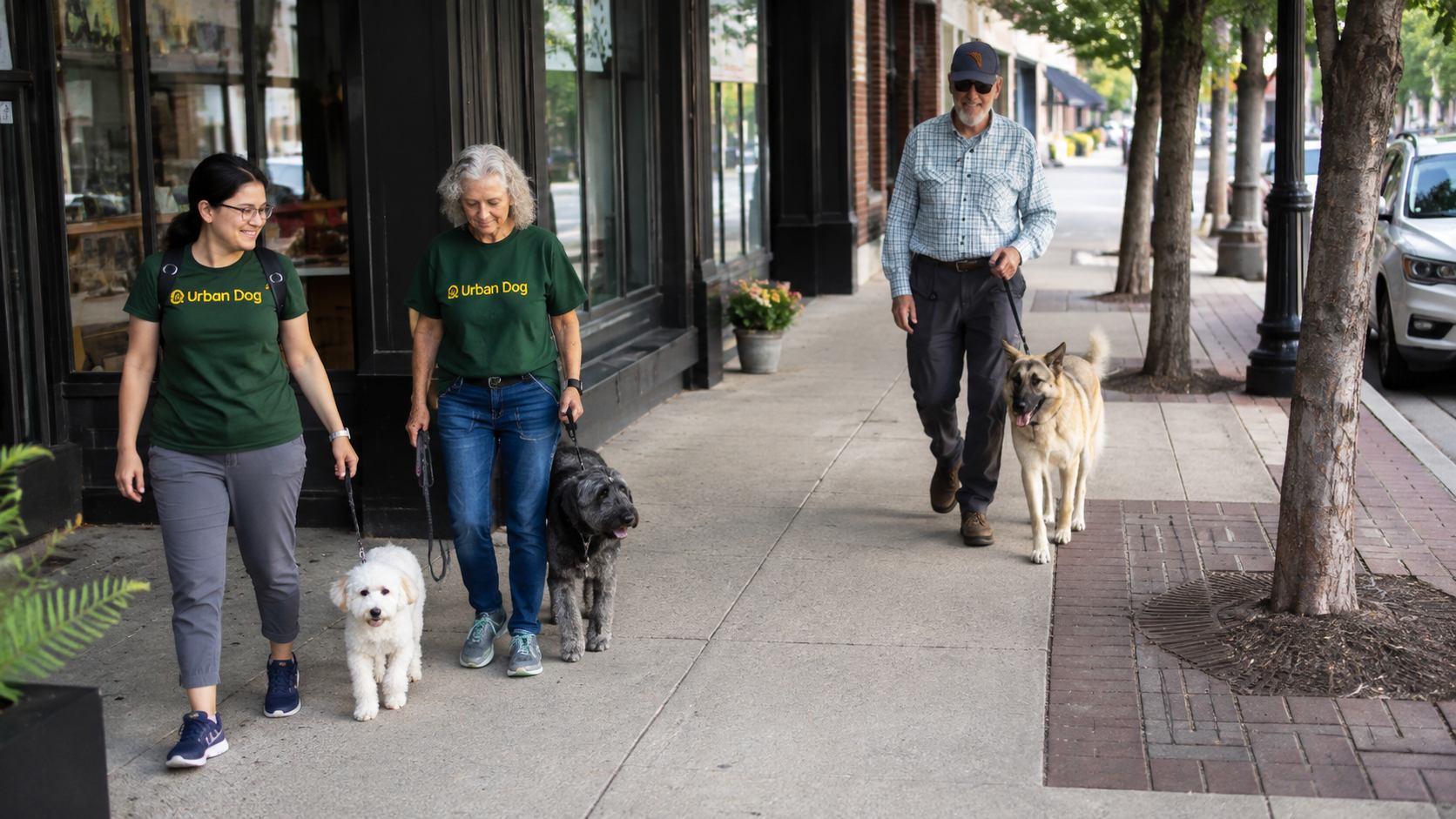 IPOC Urban Dog handlers walking their dogs through downtown Lakeland